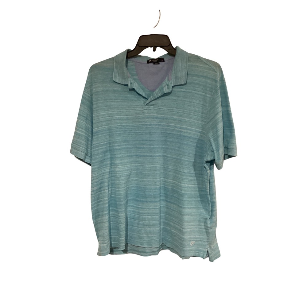 Cremieux Classics Mens XL Polo Shirt Light Blue White Striped Short Sleeve Logo